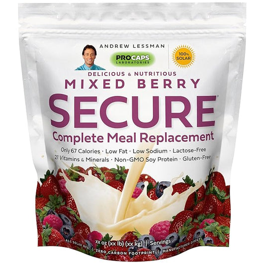 ANDREW LESSMAN Secure Soy Complete Meal Replacement - Mixed Berry 100 Servings - Only 67 Calories, 7g Non-GMO Soy Protein, Vitamins and Minerals, Low-Fat, Nutritious and Delicious, Mixes Instantly