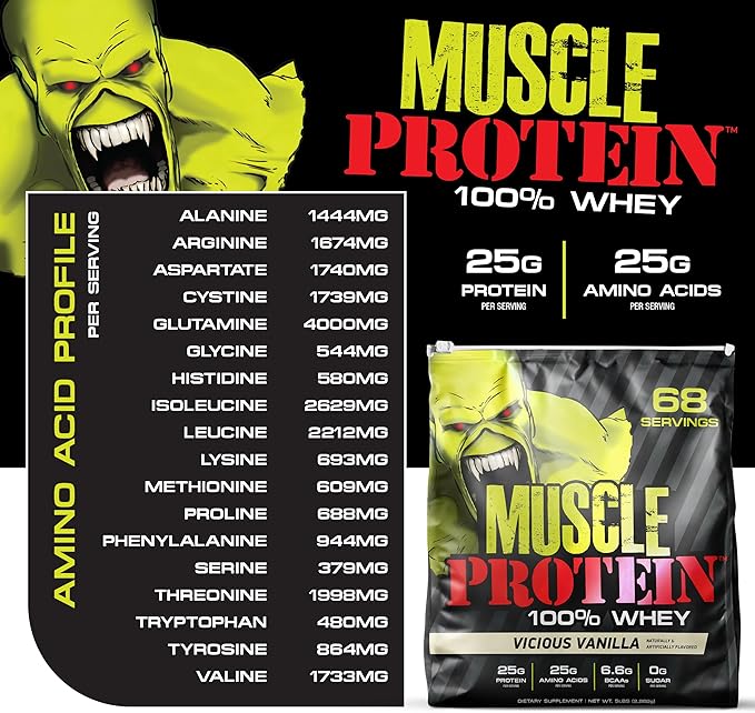 Muscle Protein Whey Powder [5 lbs/Pack of 1]– Cold Filtered, 25g Pure Protein, 6.6g BCAAs (Packaging May Vary) (20 Pound (Pack of 1), Cookies & Cream)