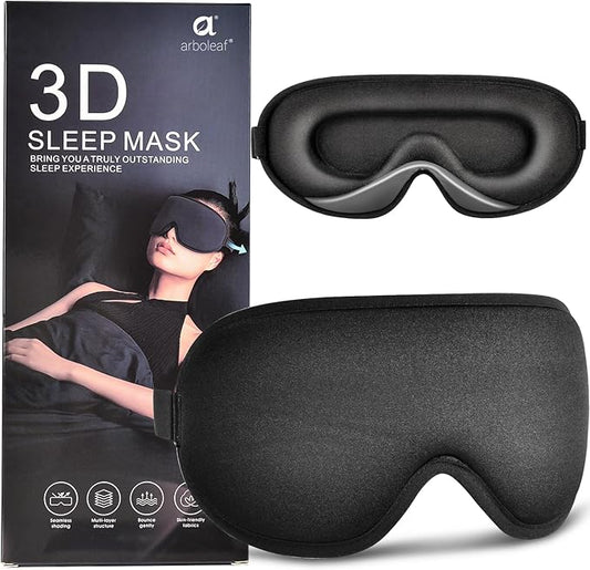 Arboleaf Sleep Mask, Sleep Eye Mask, Comfort Sleeping Mask, Adjustable Fit Sleep Masks for Women, Contoured for Zero Pressure, Sleep Eye Mask for Deep Sleep, Travel Bliss, and Serene Naps, Black