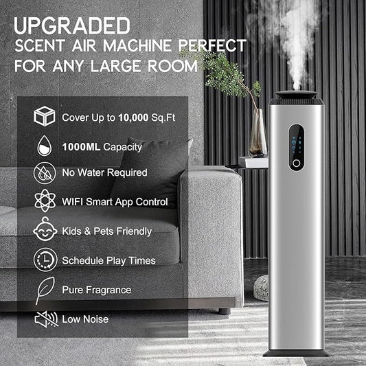 1000ML- Commercial Diffuser Machine With WIFI App Control for Whole House - Cover 10000 Sq Ft - Tower Hotel Scent Diffuser - Scent Air Machine & Waterless Essential Oil Diffuser for Large Room -Silver