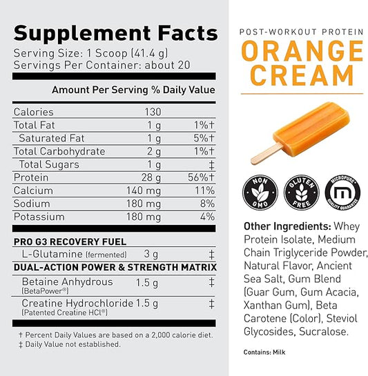 Kaged Post Workout Protein Powder | Re-Kaged | 28g Whey Protein with Creatine, Glutamine & Betaine for Muscle Growth & Recovery | Low Sugar | 20 Servings | Orange Cream