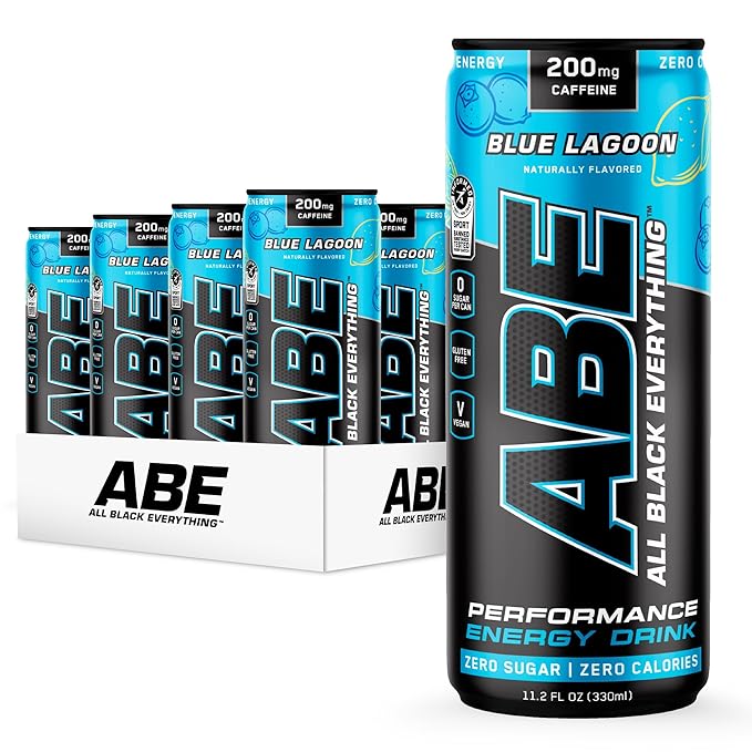 All Black Everything Sugar Free Energy Drink | Blue Lagoon | 0 Calories | 12 Pack | 200mg Natural Caffeine | Pre-Workout Sport Drink for Men and Women