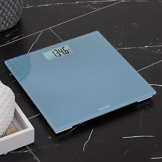 Taylor Digital Glass Bathroom Scale for Body Weight, Accurate High Precision and Durable Platform, Digital Weighing Machine for People, Easy-to-Read Display, 350 lb Capacity, Slate Blue