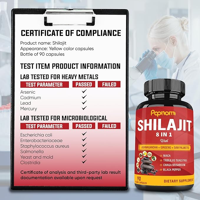 Shilajit Himalayan Capsules - 3 Month Supply - Combined Ashwagandha, Ginseng, Saw Palmetto, Maca, Tribulus, Chaga, Black Pepper