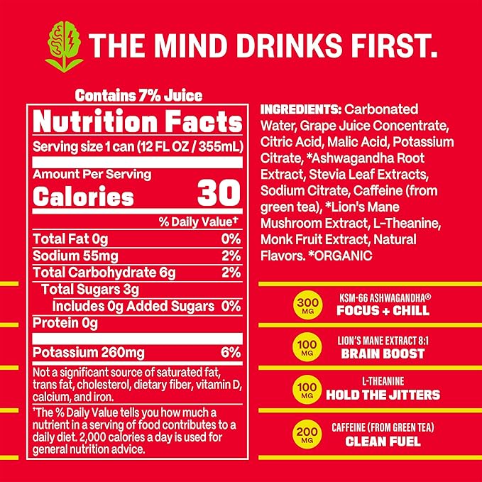 GYM WEED Athletic Focus Drink with KSM-66 Ashwagandha, Lion's Mane Mushroom, L-Theanine, 200mg Green Tea Caffeine with Natural Sweeteners Watermelon Flavor, 12 Pack