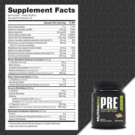 NutraBio PRE Workout Powder - Old Formula- Sustained Energy, Mental Focus, Endurance - Beta Alanine, Creatine, Caffeine, Electrolytes - 20 Servings - Cherry Limeade