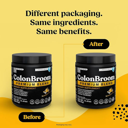 ColonBroom Premium Weight Management Supplement (Strawberry) - Colon Broom Psyllium Husk Fiber Powder Drink - Gluten Free, Non-GMO Colon Cleanse for Bloating Relief & Gut Health, 100 Servings