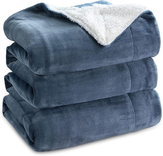 Bedsure GentleSoft Sherpa Fleece Blankets King Size for Bed - Thick and Warm, Soft Fuzzy Plush King Blanket for Winter, Slate Blue, 108x90 Inches