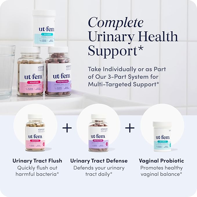 UT-Fem Solution - Fast-Acting Urinary Tract Flush for Women, Proactive UTI Support, Promotes Cleansing & Comfort, Clinical-Strength D-Mannose, Cranberry, and Natural Ingredients - 60 Vegan Capsules