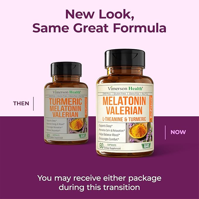 Melatonin Sleep Aid with L Theanine & Valerian Root – Turmeric Supplement – Turmeric Curcumin with Ginger & Black Pepper – L-Theanine & Melatonin 3mg for Sleep, Calm and Stress Relief – 60 Capsules