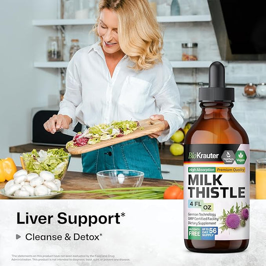 BIO KRAUTER Milk Thistle Extract Liquid - Silymarin Milk Thistle Supplement - Vegan, Alcohol & Sugar Free Liver Cleanse Detox Drops - 4 fl oz