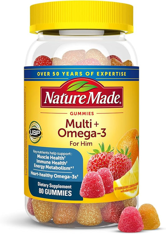 Nature Made Mens Multivitamin Gummies with Omega-3, Mens Gummy Multivitamins for Daily Nutritional Support, 80 Gummy Vitamins and Minerals, 40 Day Supply