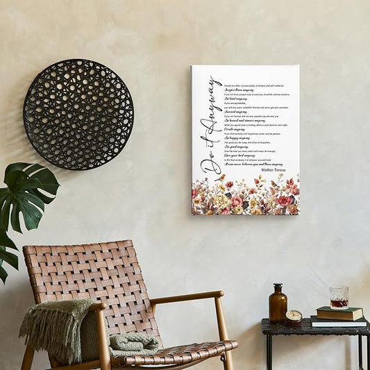 Nitelat Inspirational Motivational Fall Wall Decor - Mother Do It Anyway Teresa Quotes Inspirational Canvas Wall Art, Motivational Wildflower Fall Canvas Pictures Decor,11x15 Inch