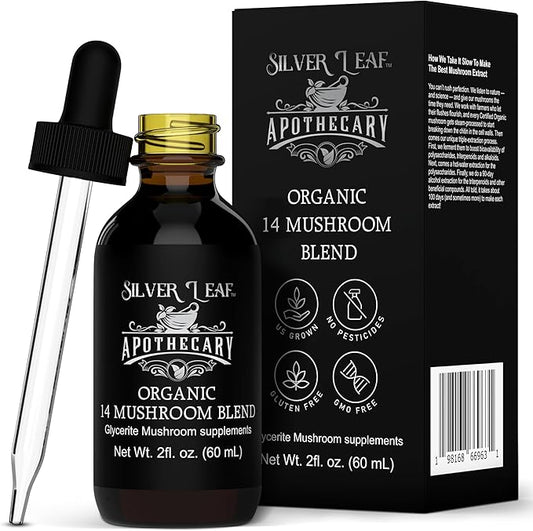 Organic Mushroom Supplement Tincture Extract of Reishi, Chaga, Cordyceps, Lions Mane, and More for Immune Support, Blend of 14 Triple-Extracted Mushrooms for Memory Focus & Vitality - 2 Fl Oz