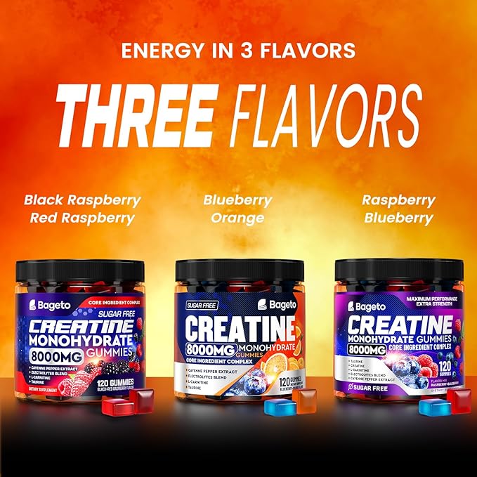 Creatine Monohydrate Gummies Complex 8000mg for Men and Women, Flavored and Chewable Creatine with Taurine, L-Carnitine, Electrolyte for Muscle Growth, Strength & Energy, 120pcs Pre Workout Gummies