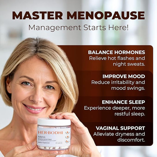 Meno- Menopause Hormonal Balance for Women, Estrogen Soy Isoflavones Menopause Supplement for Women, Ashwagandha, Black Cohosh Hot Flashes Menopause Relief, Night Sweats Relief 60Caps
