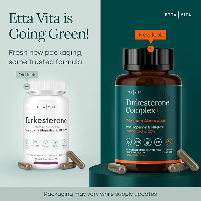 Potent Turkesterone Supplement, 2X Pure (Made in USA - 3rd Party Tested) Most Bioavailable and Natural Test Support Supplement, Supports Energy Lean Muscle Growth, Recovery and Stamina, Vegan (60ct)