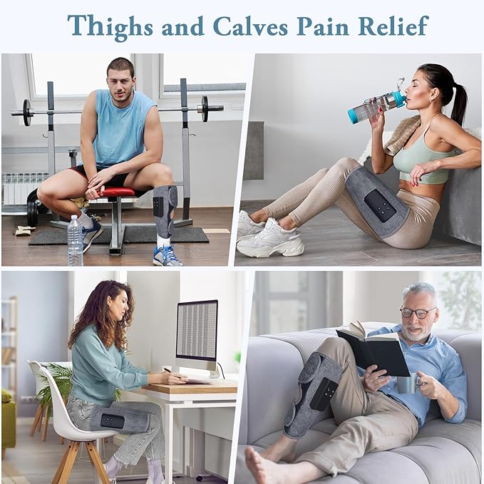 Air Compression Leg Massagers for Circulation and Pain Relief with Heat, Cordless Wearable Thigh or Calf Leg Massagers, 4 Modes 3 Intensities Relax for Home Office Gym, Gift for Men Women (Pair)
