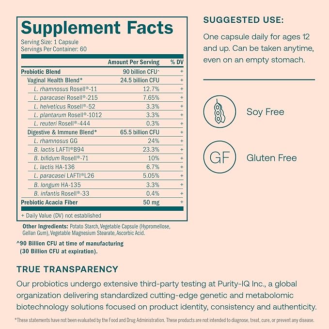 True Grace One Daily Women’s Probiotic - 60 Vegetarian Capsules - 90 Billion CFU - Digestive, Vaginal & Immune Health - Gluten & Soy Free - 60 Servings