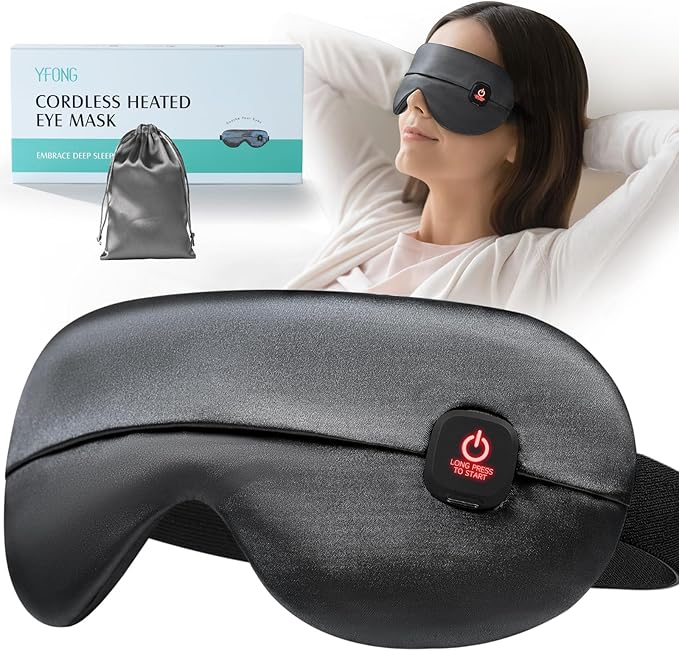 YFONG Cordless Heated Eye Mask for Dry Eyes, Warm Eye Compress for Stye, Blepharitis, Chalazion, MGD, Washable Heating Eye Mask for Sleeping, Travel, Office Nap, Perfect Light Blocking (Grey)