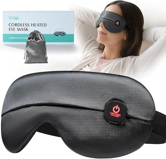 YFONG Cordless Heated Eye Mask for Dry Eyes, Warm Eye Compress for Stye, Blepharitis, Chalazion, MGD, Washable Heating Eye Mask for Sleeping, Travel, Office Nap, Perfect Light Blocking (Grey)