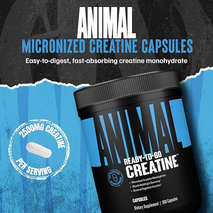 Animal Micronized Creatine Monohydrate Capsules - 300 Caps, 2500mg per Serving for Muscle Growth, Strength, and Endurance