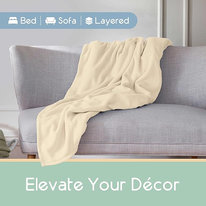 Full/Queen Size Microfleece Blanket | Fleece Bed Blanket | All-Season Comfort| Supersoft Lightweight Throw Blanket | Plush Throw Blanket for Bed Couch or Sofa | Travel Blanket | Pet-Friendly | Ivory