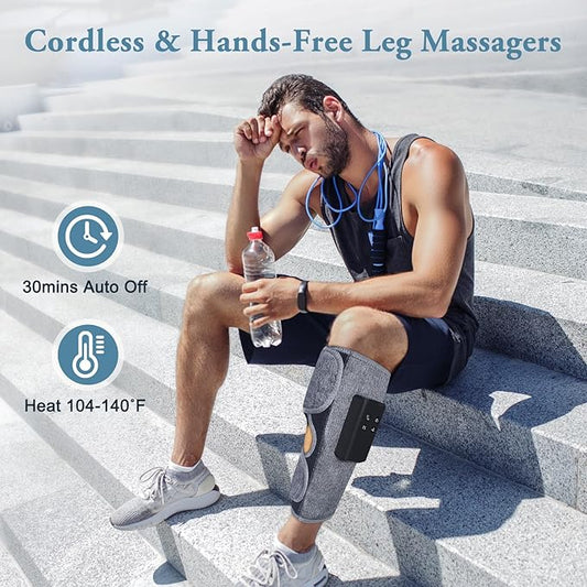 Air Compression Leg Massagers for Circulation and Pain Relief with Heat, Cordless Wearable Thigh or Calf Leg Massagers, 4 Modes 3 Intensities Relax for Home Office Gym, Gift for Men Women (Pair)