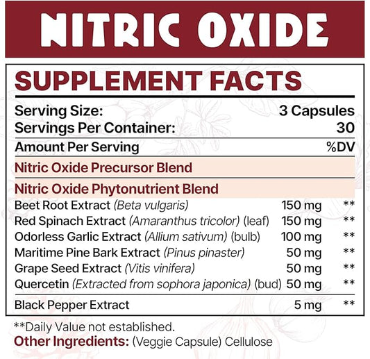 Nitric Oxide Supplement for Men, 90 Capsules (1 Pack)