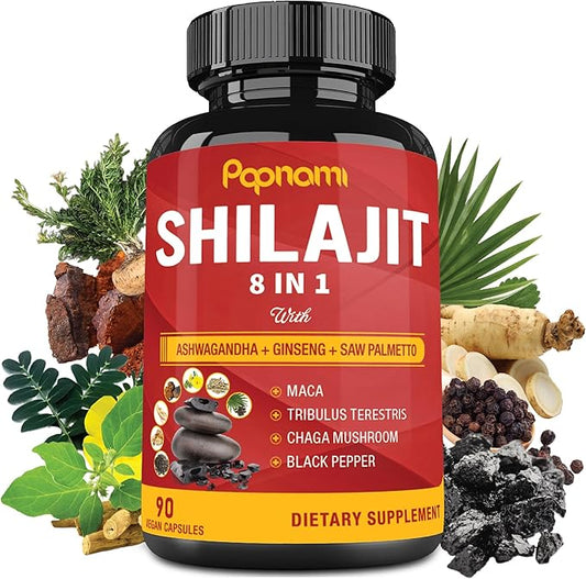 Shilajit Himalayan Capsules - 3 Month Supply - Combined Ashwagandha, Ginseng, Saw Palmetto, Maca, Tribulus, Chaga, Black Pepper