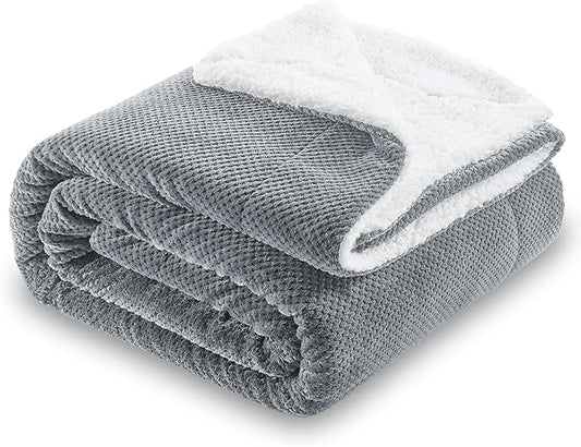 SOCHOW Waffle Sherpa Fleece Throw Blanket, Super Soft Fuzzy Warm, Lightweight Fluffy Reversible Plush Blanket for Bed Sofa Couch, 60 x 80 Inches Grey