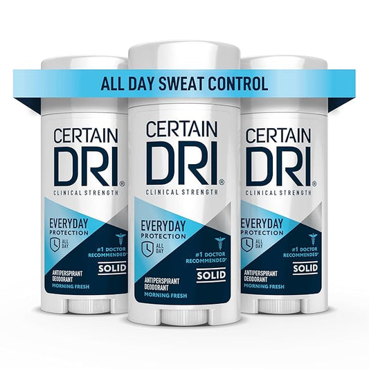 Certain Dri Everyday-Strength Clinical Solid Antiperspirant - 72-Hour Sweat & Odor Protection for Men & Women - Hyperhidrosis Treatment - Fresh Scent - #1 Doctor-Recommended - 2.6 oz - 3-Pack