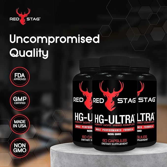 Red Stag Testosterone Booster Horny Goat Weed Complex with Maca Root Powder, Tribulus Terrestris, Saw Palmetto & Tongkat Ali Powder Male Enhancement - 60 Capsules
