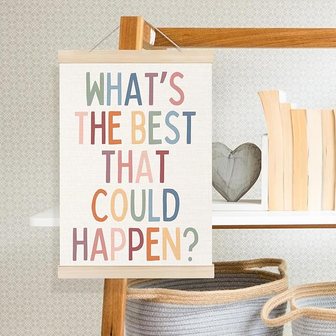 Welshower Boho Motivational Positive Poster Hanger Frame, What's the Best That Could Happen Positive Affirmations Wall Art Prints Decor for Living Room Bedroom Home Office Framed, 12x16 Inch