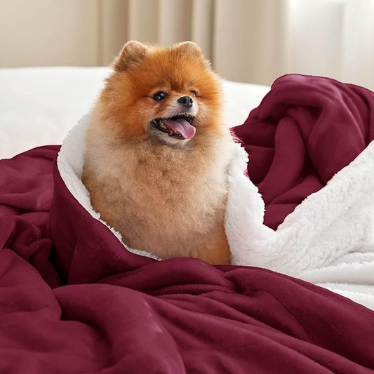 Bedsure GentleSoft Sherpa Fleece Blankets King Size for Bed - Thick and Warm, Soft Fuzzy Plush King Christmas Blanket for Winter, Burgundy, 108x90 Inches