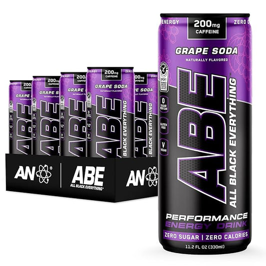 All Black Everything Sugar Free Energy Drink | Grape Soda | 0 Calories | 12 Pack | 200mg Natural Caffeine | Pre-Workout Sport Drink for Men and Women