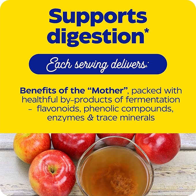 Enzymedica, Apple Cider Vinegar Gummies, Made with The Mother, 12 Organic, USA-Grown Apples per Bottle,[c][d] 1000 mcg Vitamin B12 per Serving, Natural Apple, 74 Count
