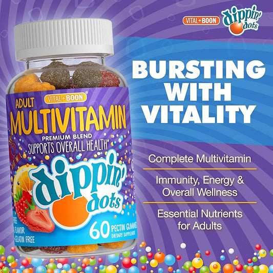 Dippin' Dots - Multivitamin Gummies for Adults - Gummy Vitamins with Vitamin A, B6, C, D3, E & Folic Acid - Vegetarian, Non-GMO, Gluten-Free (60 Count)
