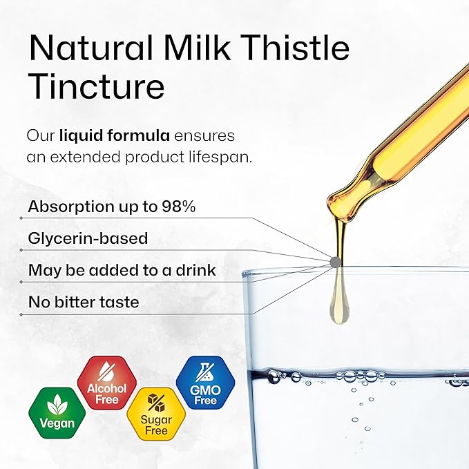 BIO KRAUTER Milk Thistle Extract Liquid - Silymarin Milk Thistle Supplement - Vegan, Alcohol & Sugar Free Liver Cleanse Detox Drops - 4 fl oz