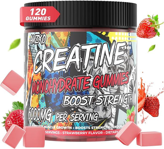 Creatine Monohydrate Gummies 6g for Men Women,Complex Creatine Monohydrate Chewable for Muscle Strength,Muscle Building,Energy Boost,Pre-Workout Energy Supplement,Vegan Strawberry - 120 Count
