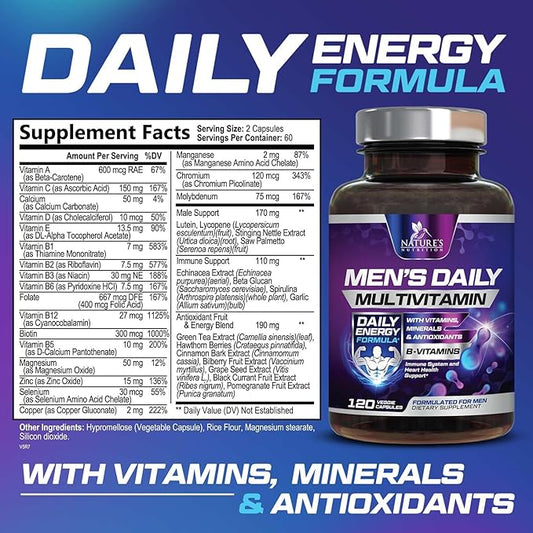 Multivitamin for Men - Vitamin A, C, D, E, Zinc, Calcium, Multivitamins for Immune Health Support, Vitamin B12, Men’s Daily Multivitamin Supplement Capsules, Non-GMO Mens Multi Vitamins - 120 Capsules