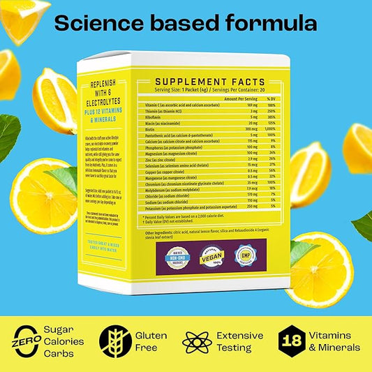 KEY NUTRIENTS Electrolytes Powder Packets 20 Pack - No Sugar, Refreshing Lemonade, Hydration Packets with Electrolyte Powder for Refreshing Electrolyte Drink Mix Packets - Zero Calories