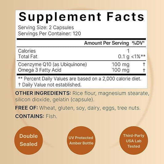 NatureBell CoQ10 100mg with Omega 3, 240 Capsules | Stable High Absorption Form – Antioxidant Support for Heart & Energy Health – Extra Strength Coenzyme Q10 Supplement