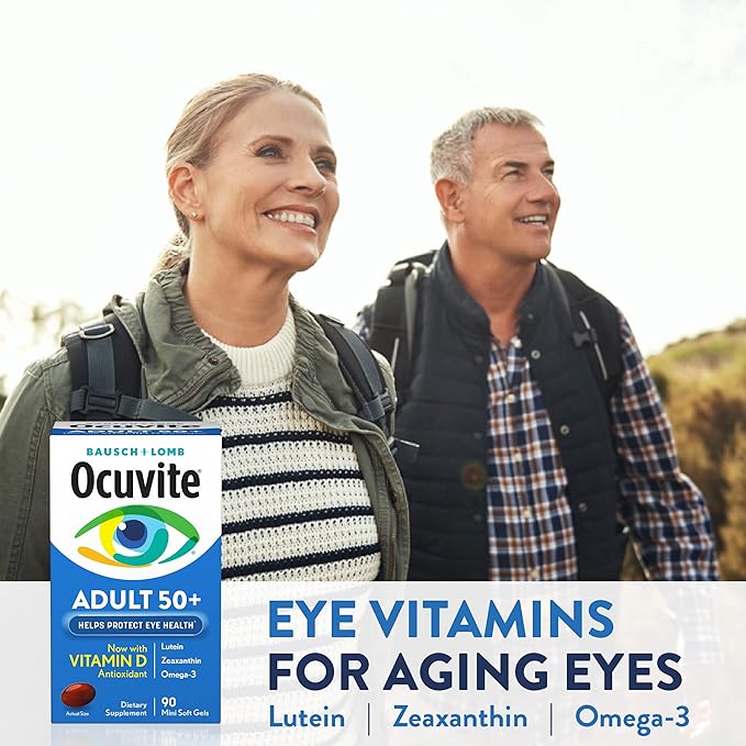 Ocuvite 50+ Eye Vitamin & Mineral Supplement, Multivitamin for Vision & Ocular Health with Omega-3, Zinc, Vitamins C & E, Lutein & Zeaxanthin, Zinc Supplements for Women and Men, 90 Softgels