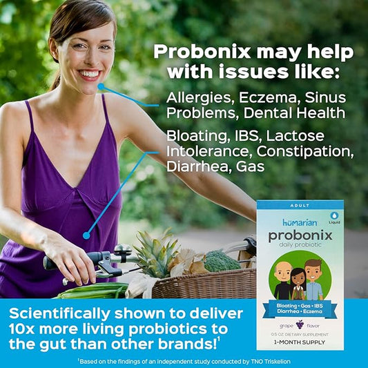 Probonix Humarian Liquid Probiotics for Adults - 12-Strain Probiotic Drops to Fortify Gut Health, Immunity and More - 30-Day Supply - Delicious Grape Flavor
