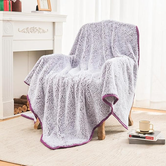 EMME Fuzzy Blanket Soft Fleece Throw Blankets for Women, Fluffy Sherpa Throws(Plush Purple,50"x60")