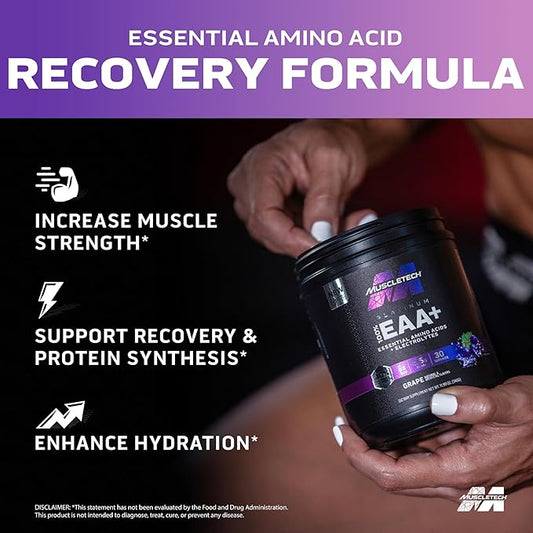 MuscleTech Platinum Essential Amino Acids Supplement with Electrolytes, Grape - Pre-Workout Powder for Energy, Muscle Growth & Strength Builder - EAA Complex for Men & Women - 30 Servings
