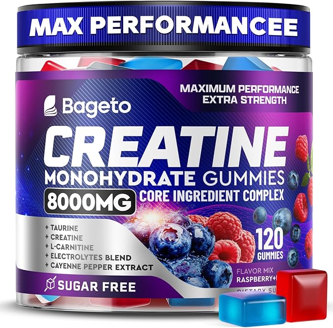 Creatine Monohydrate Gummies Complex 8000mg for Men and Women, Flavored and Chewable Creatine with Taurine, L-Carnitine, Electrolyte for Muscle Growth, Strength & Energy, Pre Workout Gummies 120pcs