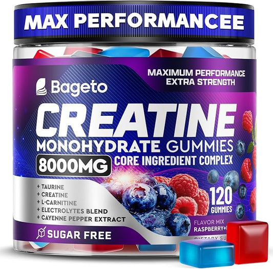 Creatine Monohydrate Gummies Complex 8000mg for Men and Women, Flavored and Chewable Creatine with Taurine, L-Carnitine, Electrolyte for Muscle Growth, Strength & Energy, Pre Workout Gummies 120pcs