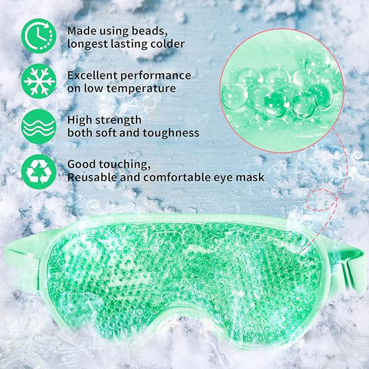Cooling Eye Mask with Gel Bead, Reusable Cold Compress Ice Pack Sleeping Eye Cooling Pads for After Eyelid Surgery, Puffiness, Puffy Eyes, Headache, Migraine Relief (Green)
